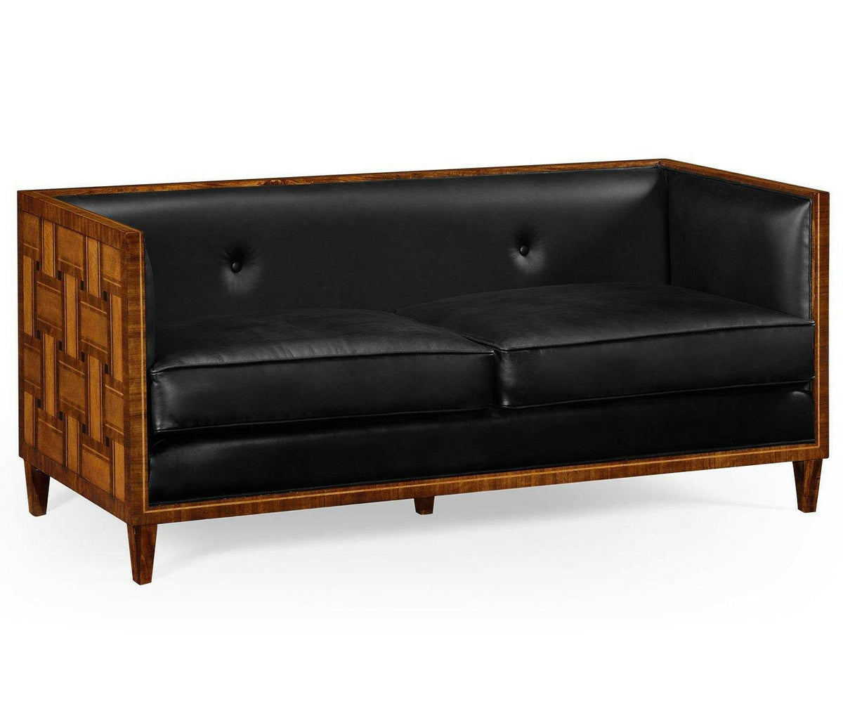 Jonathan Charles Small Sofa Mid Century in Black Leather.