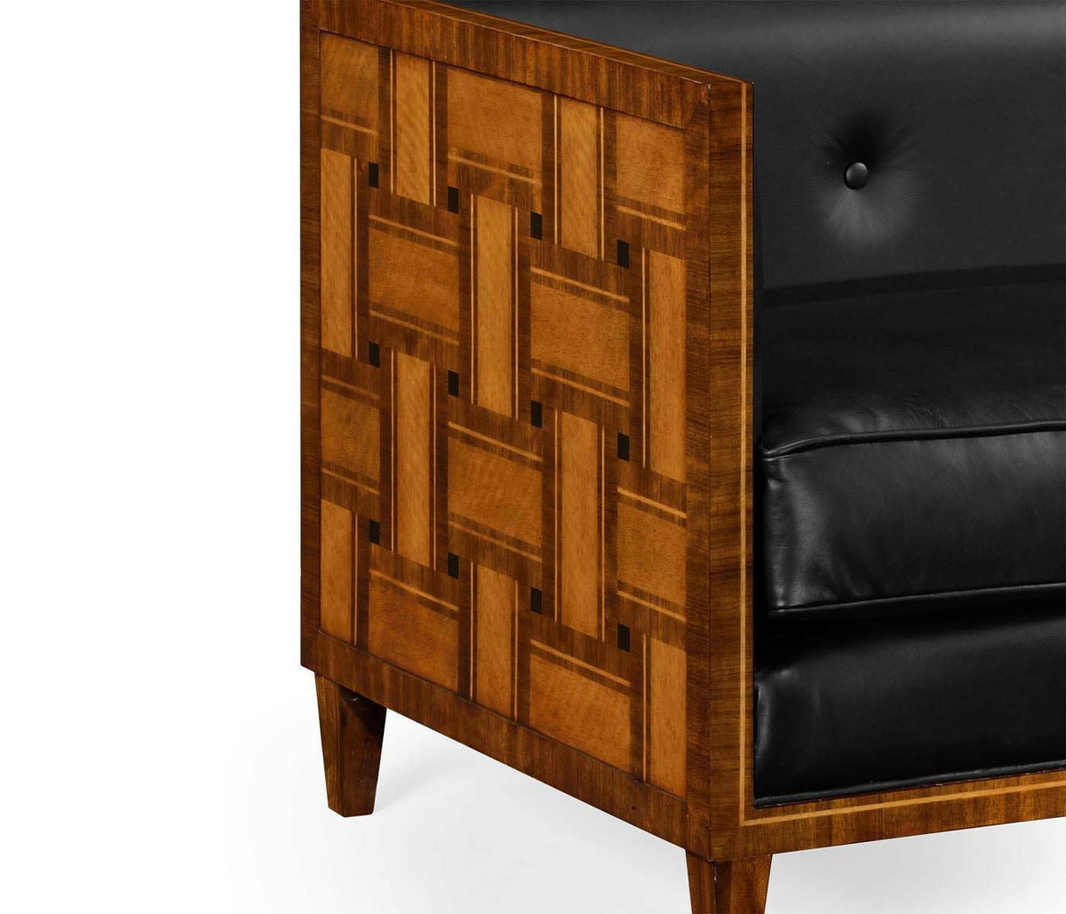 Jonathan Charles Small Sofa Mid Century in Black Leather.