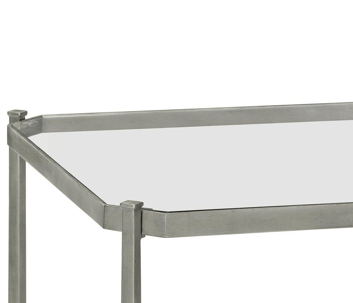 Jonathan Charles Square Side Table Contemporary with Glass Top - Silver.