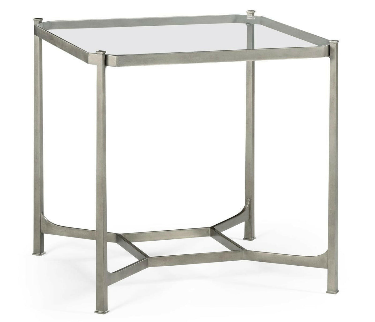 Jonathan Charles Square Side Table Contemporary with Glass Top - Silver.