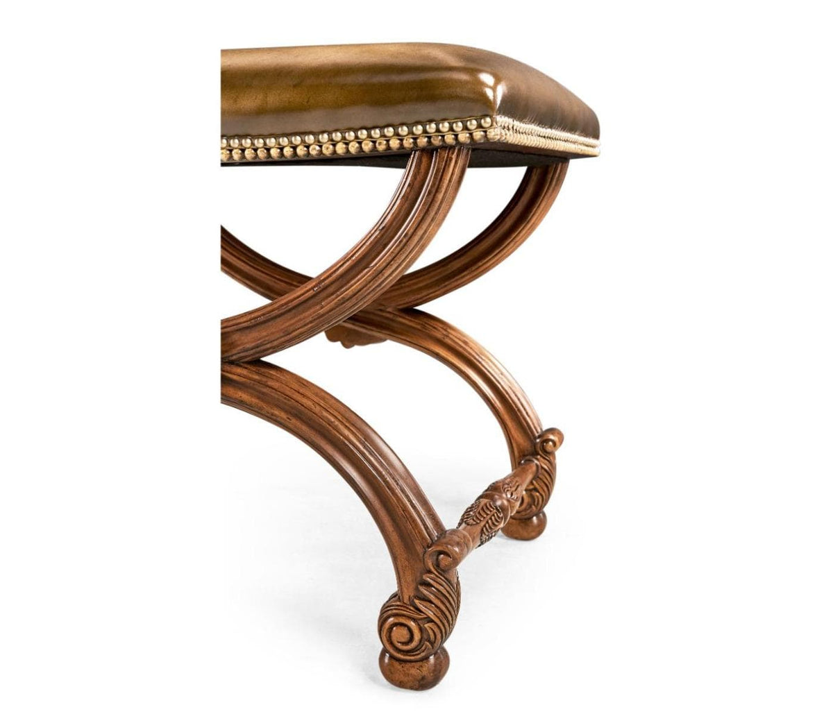 Jonathan Charles Stool with Scallop Shell in Walnut - Dark Chestnut Leather.