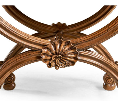 Jonathan Charles Living Jonathan Charles Stool with Scallop Shell in Walnut - Dark Chestnut Leather House of Isabella UK