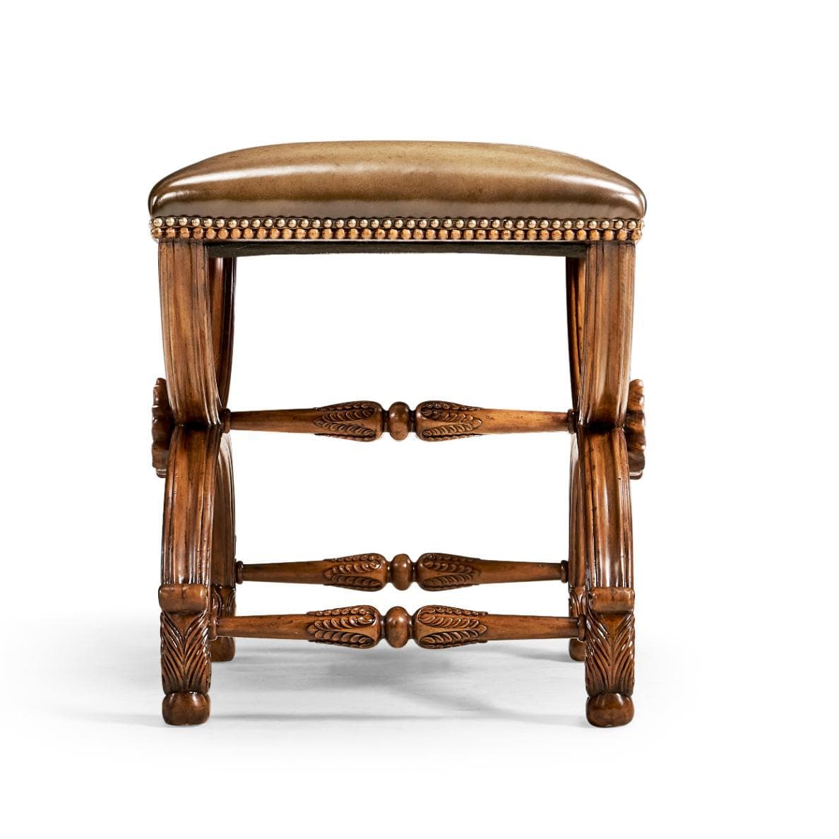 Jonathan Charles Stool with Scallop Shell in Walnut - Dark Chestnut Leather.
