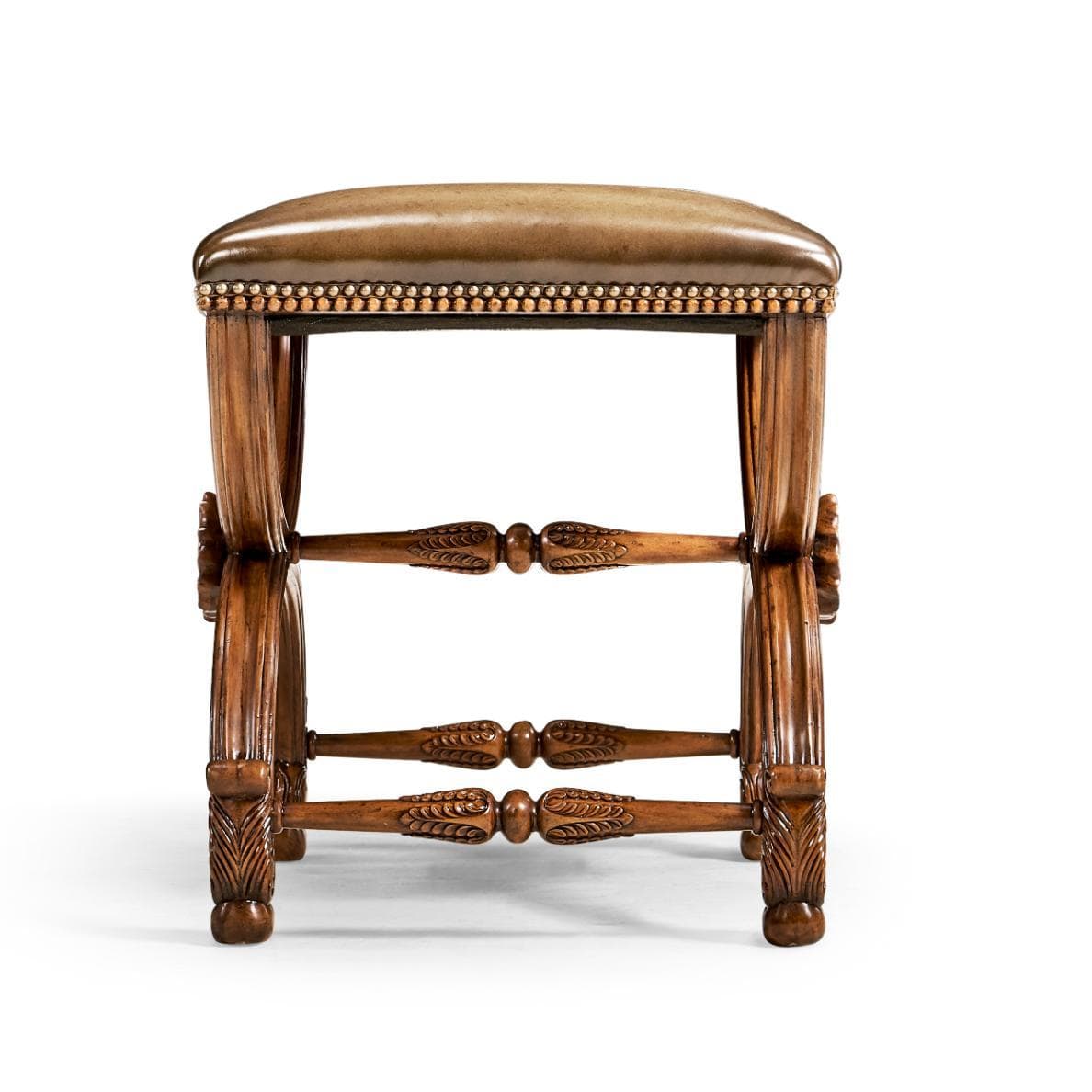 Jonathan Charles Living Jonathan Charles Stool with Scallop Shell in Walnut - Dark Chestnut Leather House of Isabella UK