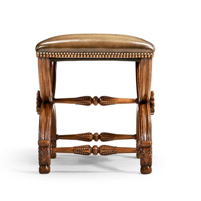 Jonathan Charles Living Jonathan Charles Stool with Scallop Shell in Walnut - Dark Chestnut Leather House of Isabella UK