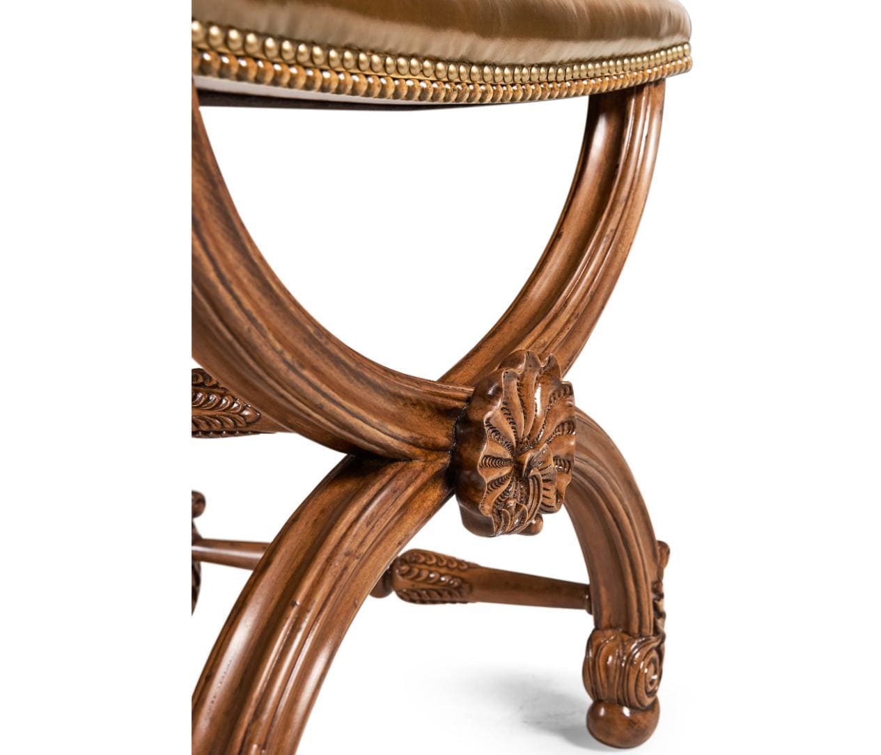 Jonathan Charles Living Jonathan Charles Stool with Scallop Shell in Walnut - Dark Chestnut Leather House of Isabella UK