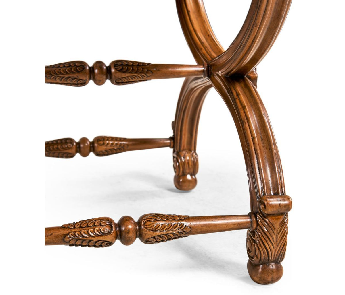 Jonathan Charles Stool with Scallop Shell in Walnut - Dark Chestnut Leather.