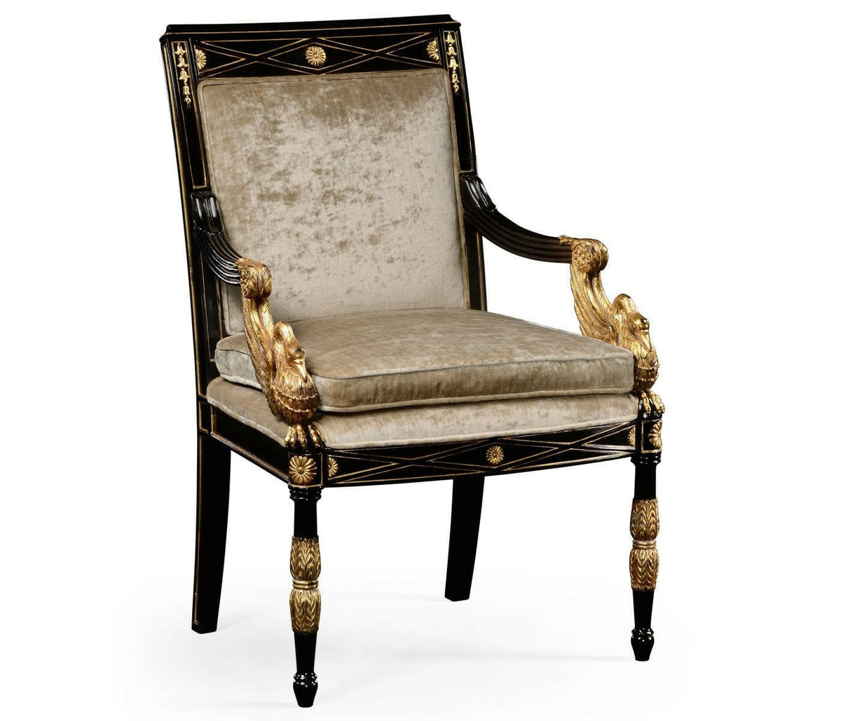 Jonathan Charles Swan Armchair Palace in Black - Taupe Velvet.