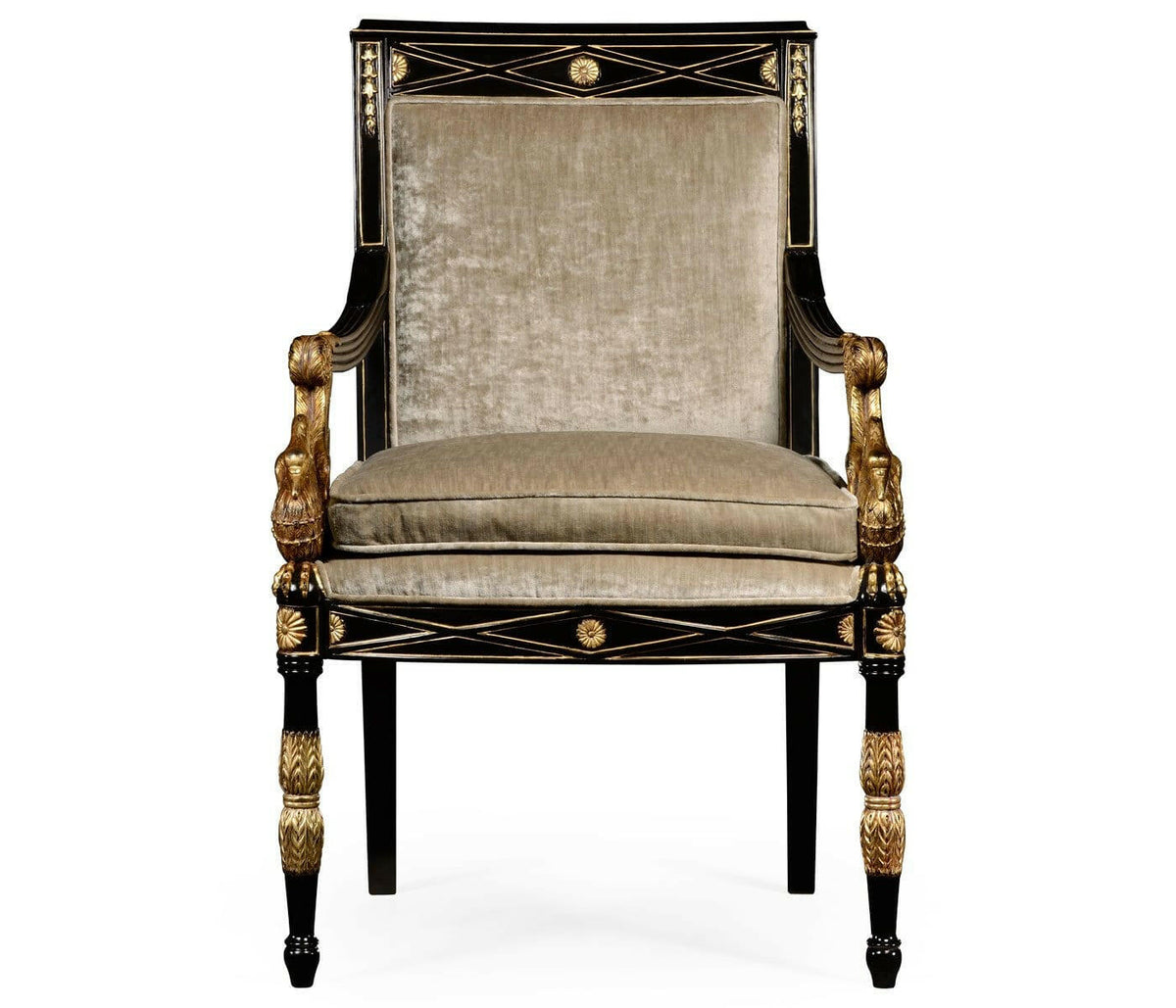 Jonathan Charles Swan Armchair Palace in Black - Taupe Velvet.