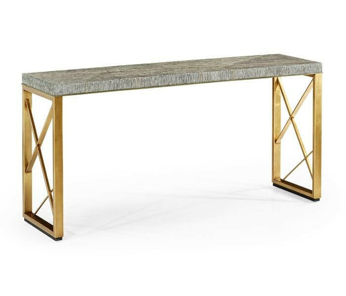 Jonathan Charles Transitional Oak & Gilded Console Table.