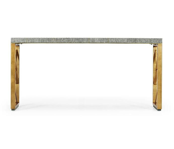 Jonathan Charles Transitional Oak & Gilded Console Table.