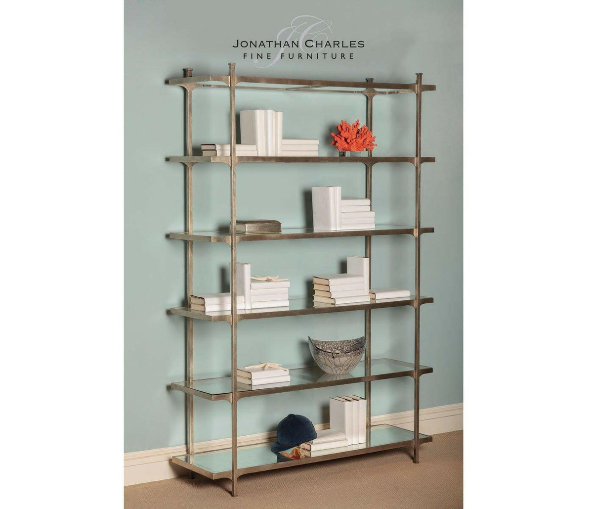 Jonathan Charles Wide Etagere Contemporary Six-tier - Silver.