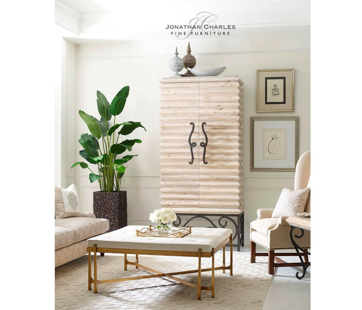 Jonathan Charles Wine Cabinet with Wrought Iron Base - Limed.