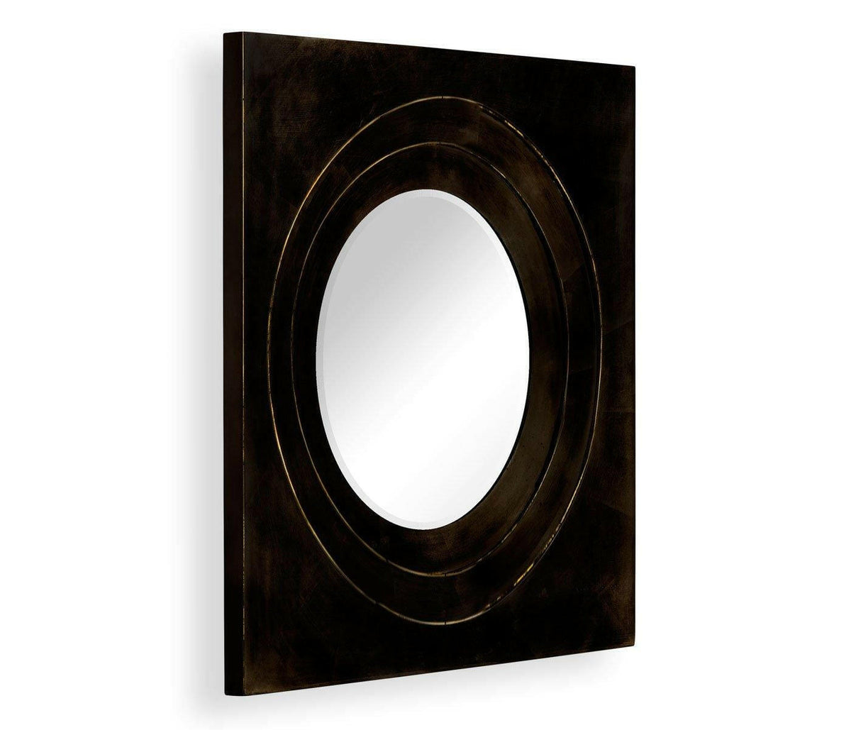 Jonathan Charles Round Mirror Contemporary with Square Frame - Faux Bronze.