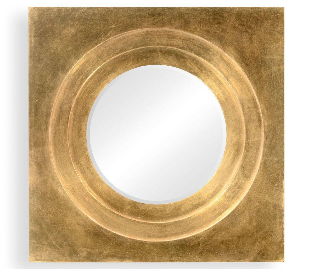 Jonathan Charles Round Mirror Contemporary with Square Frame - Gilded.