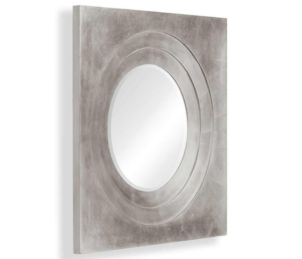 Jonathan Charles Round Mirror Contemporary with Square Frame - Silver.
