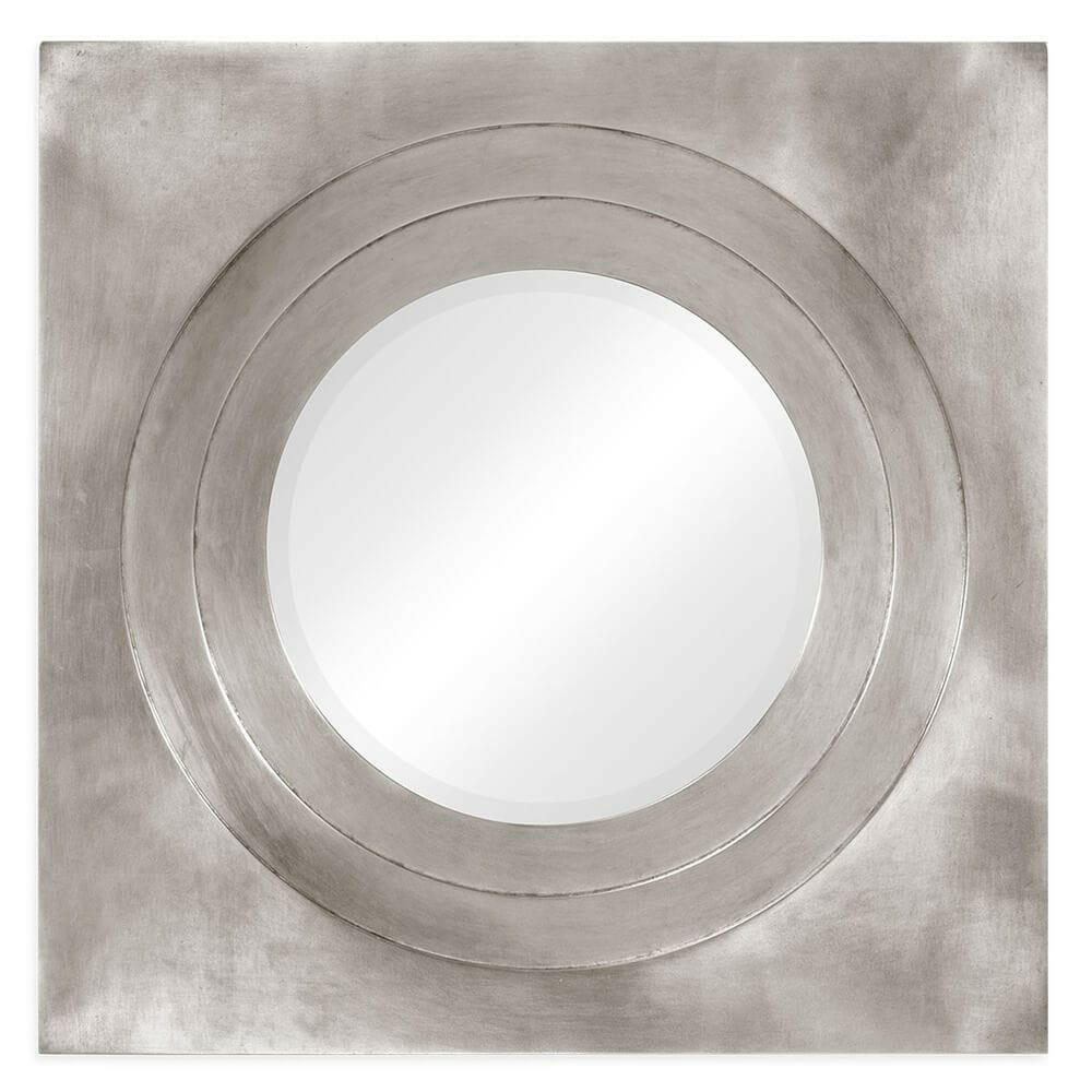Jonathan Charles Round Mirror Contemporary with Square Frame - Silver.