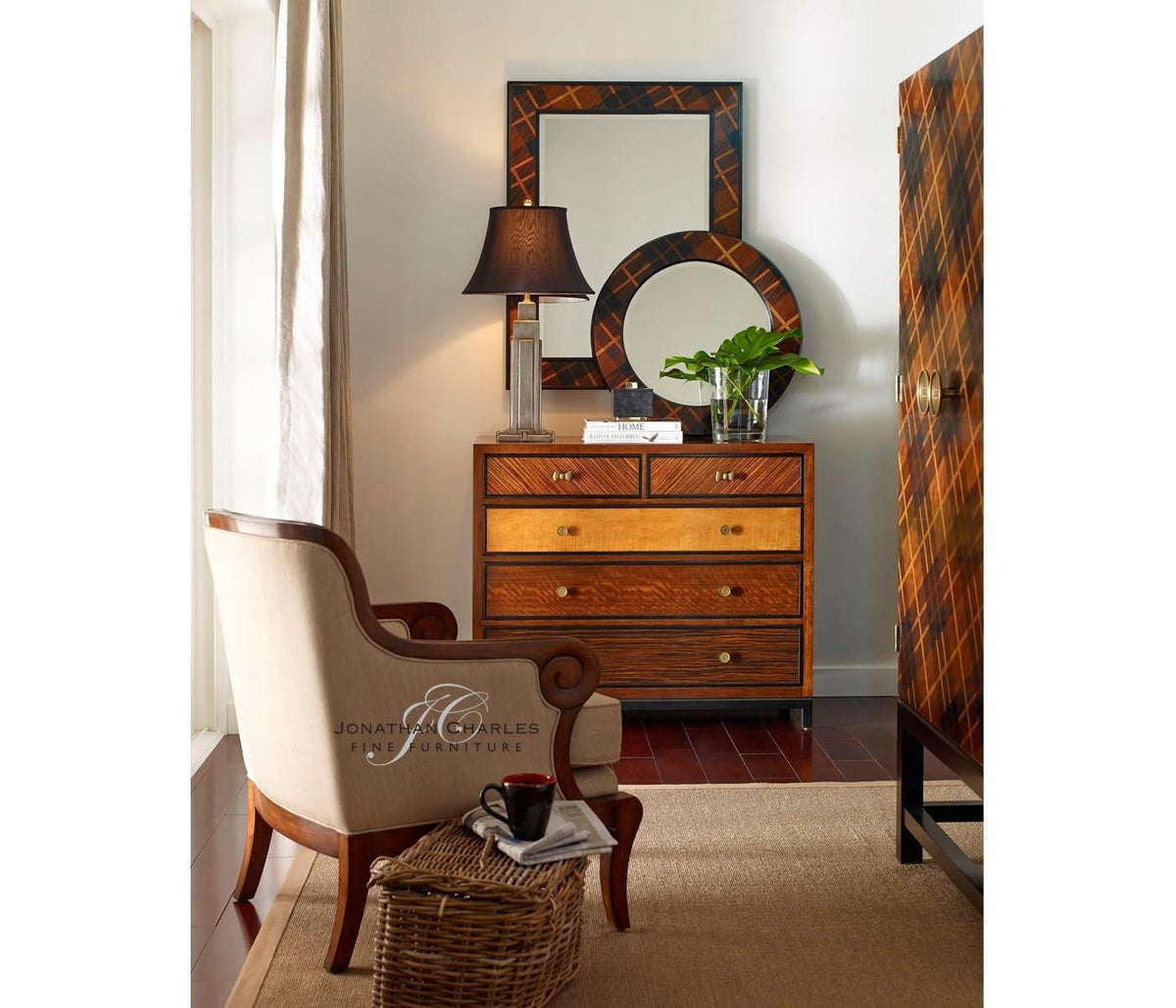 Jonathan Charles Round Porthole Wall Mirror Tartan.