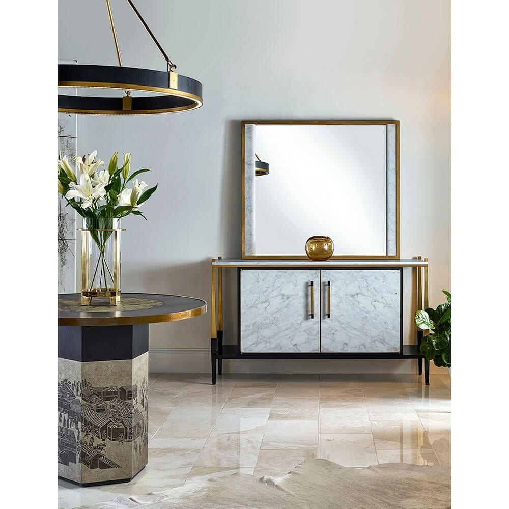 Jonathan Charles Square Wall Mirror with White Marble Edge.