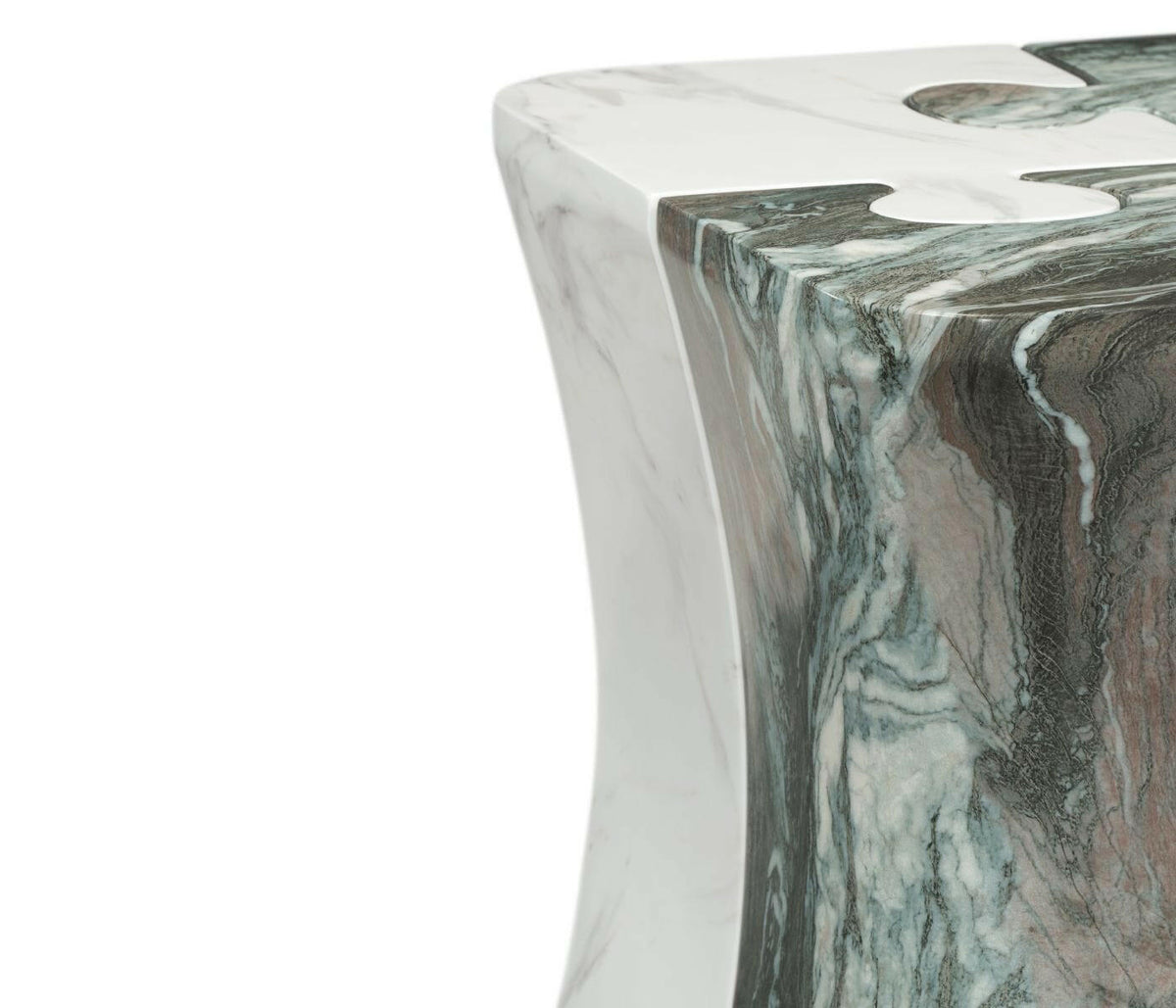 Jonathan Charles Charles Outdoor Puzzle Piece Side Table in Faux Black Marble.
