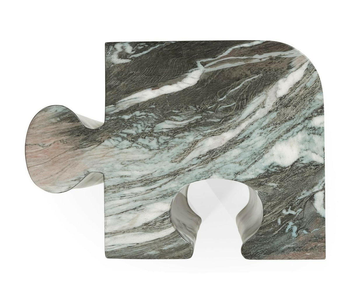 Jonathan Charles Charles Outdoor Puzzle Piece Side Table in Faux Black Marble.
