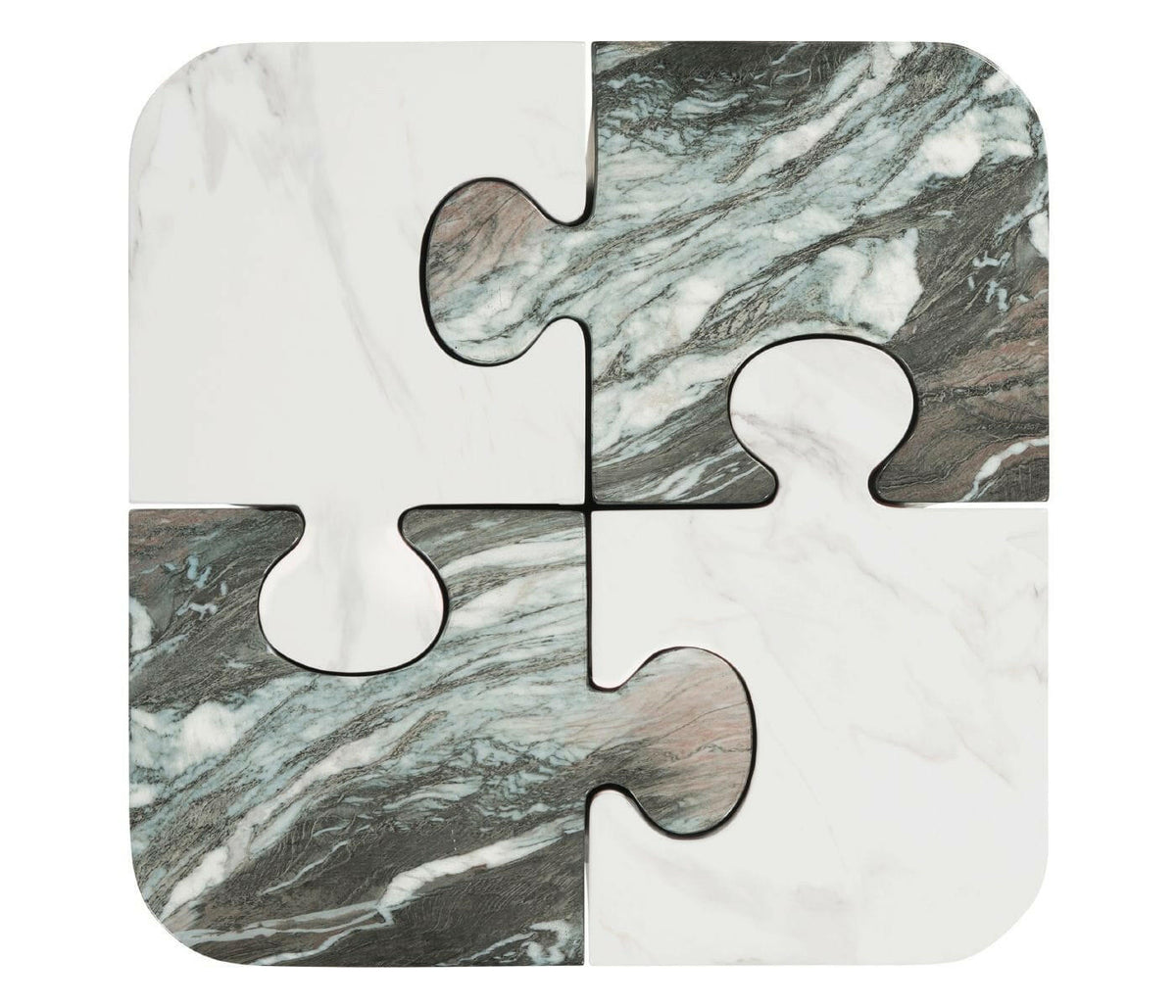 Jonathan Charles Charles Outdoor Puzzle Piece Side Table in Faux Black Marble.