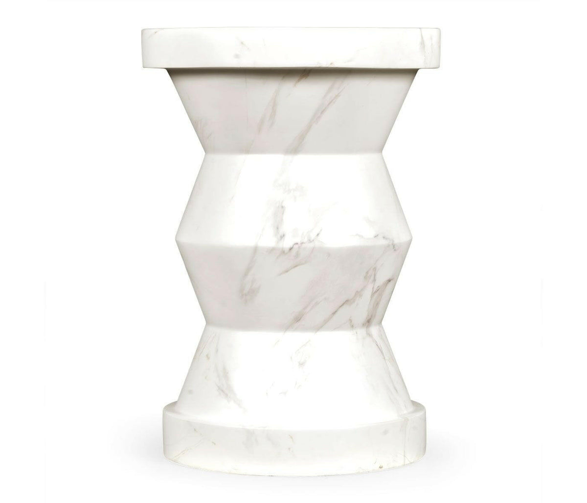 Jonathan Charles Charles Outdoor Round Geometric Wine Table in Faux White Marble.