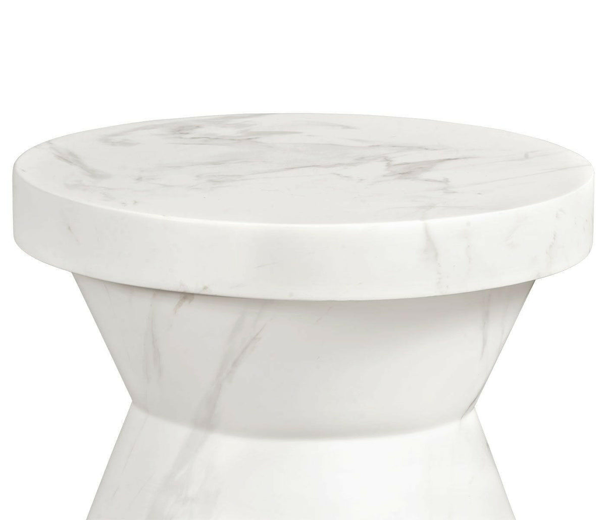Jonathan Charles Charles Outdoor Round Geometric Wine Table in Faux White Marble.