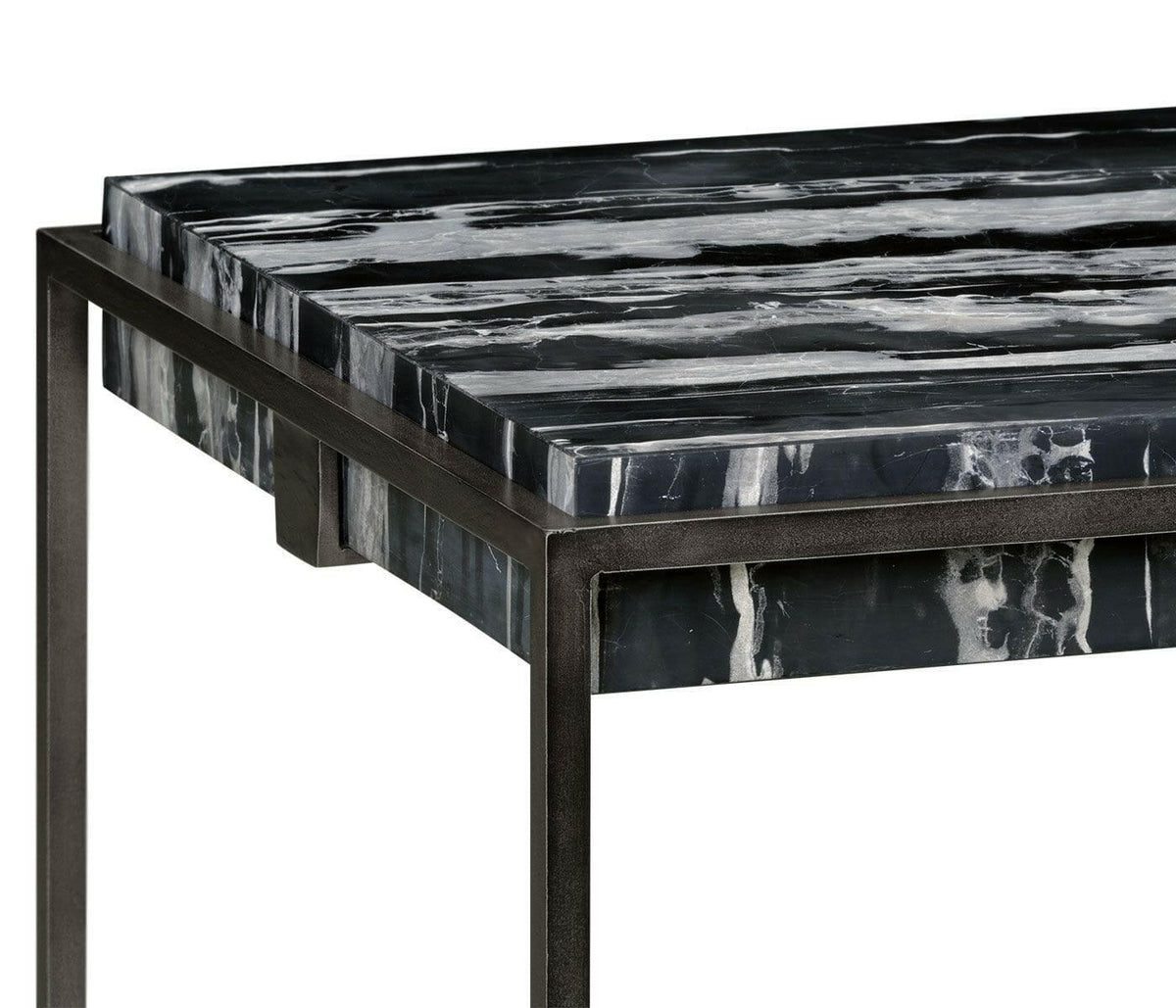 Jonathan Charles Charles Outdoor Square Iron End Table in Faux Black Marble.