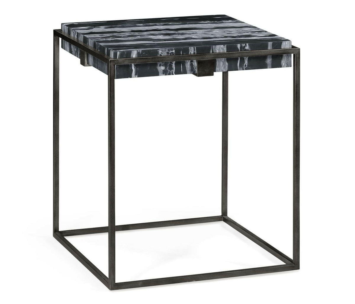 Jonathan Charles Charles Outdoor Square Iron End Table in Faux Black Marble.