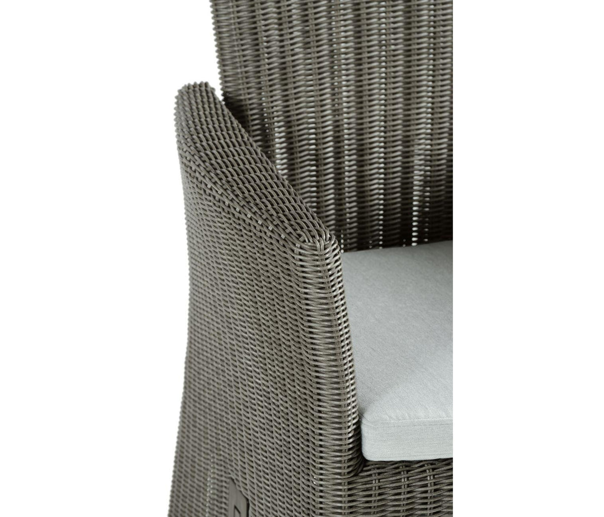 Jonathan Charles Grey Wicker Rattan Dining Chair with Reclining Back.