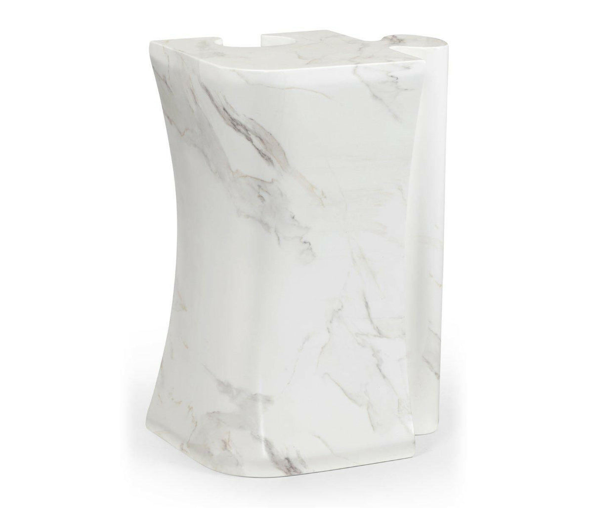 Jonathan Charles Outdoor Side Table Puzzle Piece in Faux White Marble.