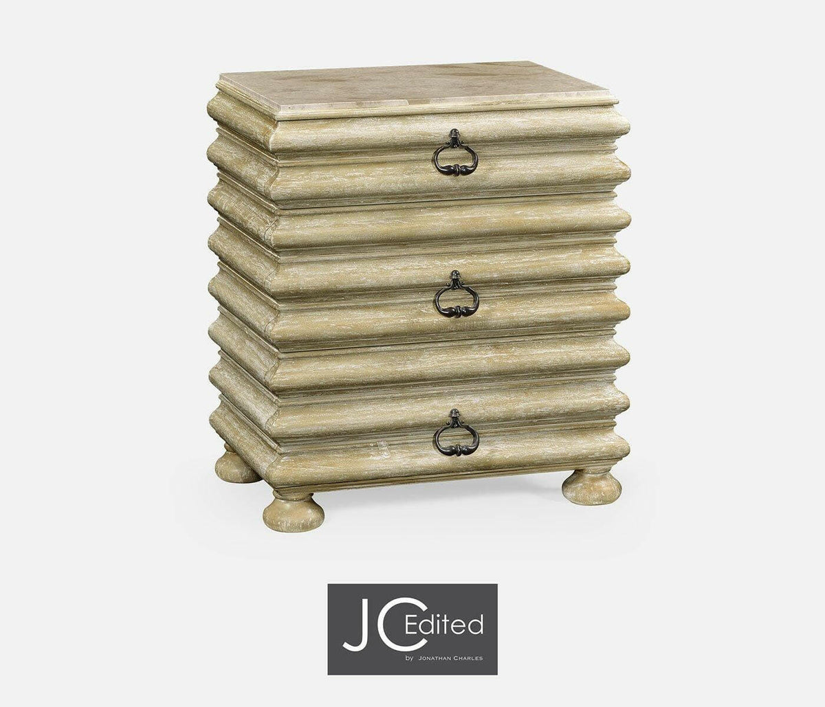 Jonathan Charles Bedside Chest of Drawers Eclectic with Marble Top - Limed Acacia.