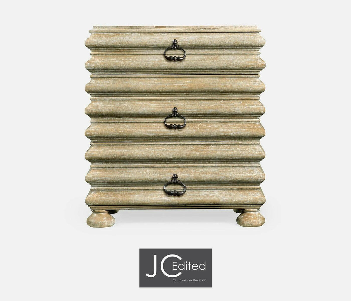Jonathan Charles Bedside Chest of Drawers Eclectic with Marble Top - Limed Acacia.
