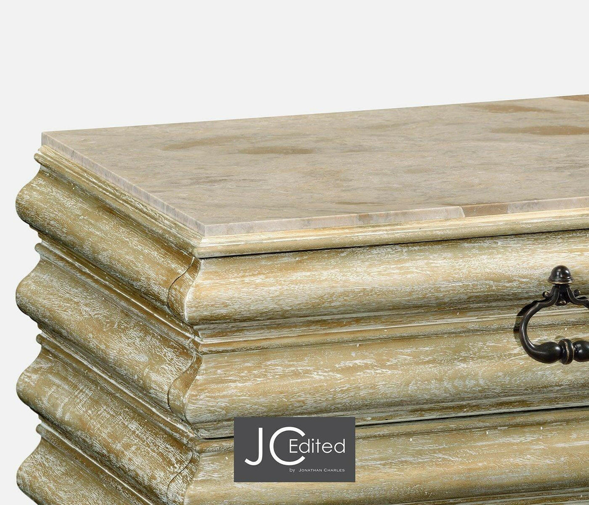 Jonathan Charles Bedside Chest of Drawers Eclectic with Marble Top - Limed Acacia.