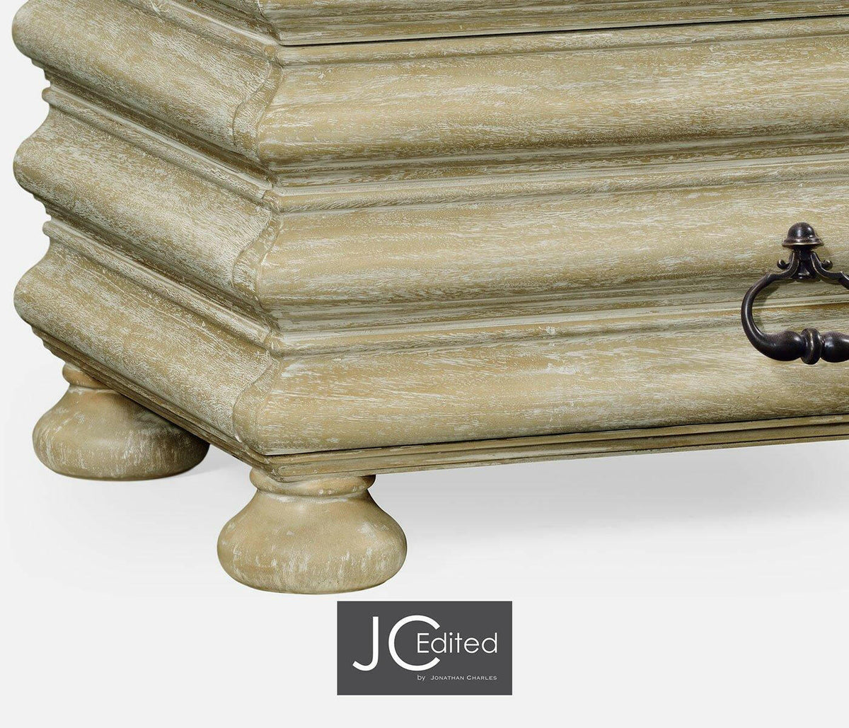 Jonathan Charles Bedside Chest of Drawers Eclectic with Marble Top - Limed Acacia.