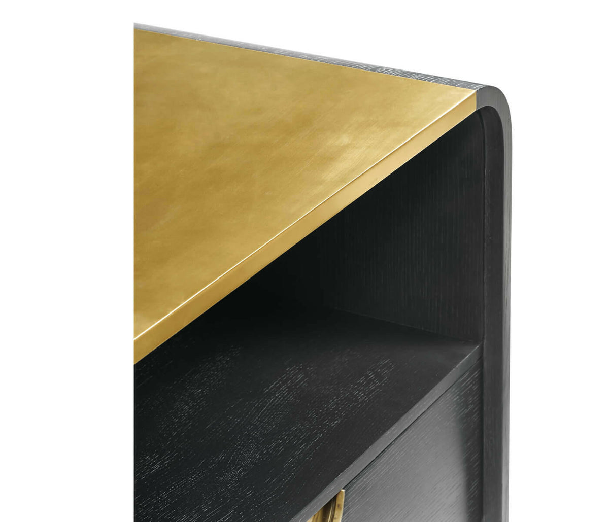 Jonathan Charles Ebonised Oak Curved Bedside Cabinet.