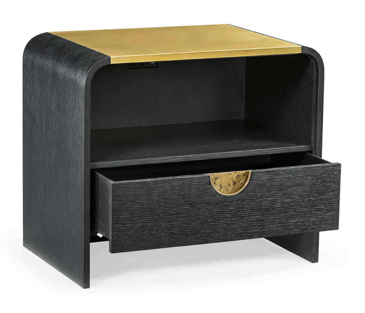 Jonathan Charles Ebonised Oak Curved Bedside Cabinet.