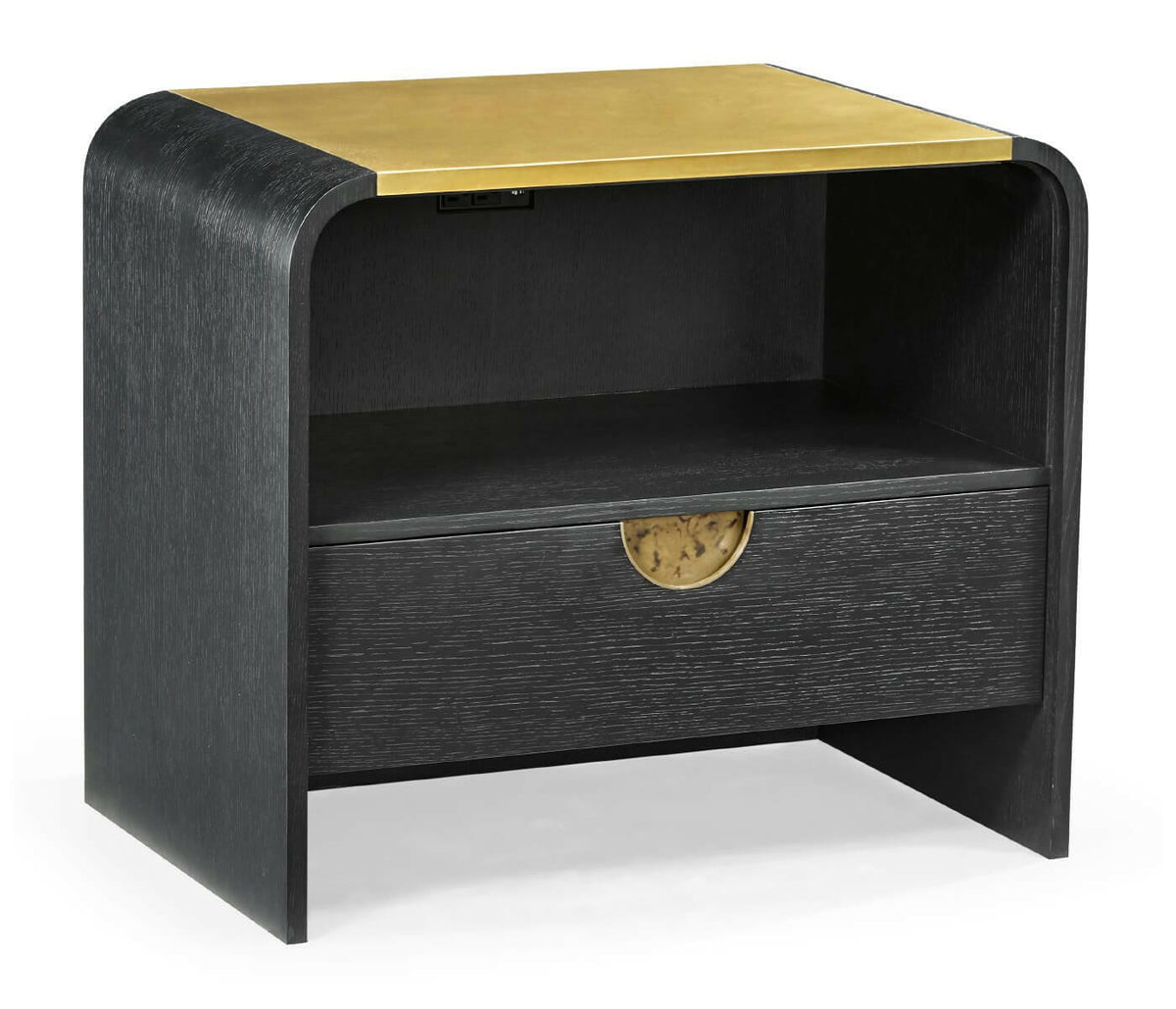 Jonathan Charles Ebonised Oak Curved Bedside Cabinet.