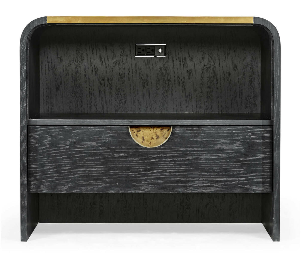 Jonathan Charles Ebonised Oak Curved Bedside Cabinet.