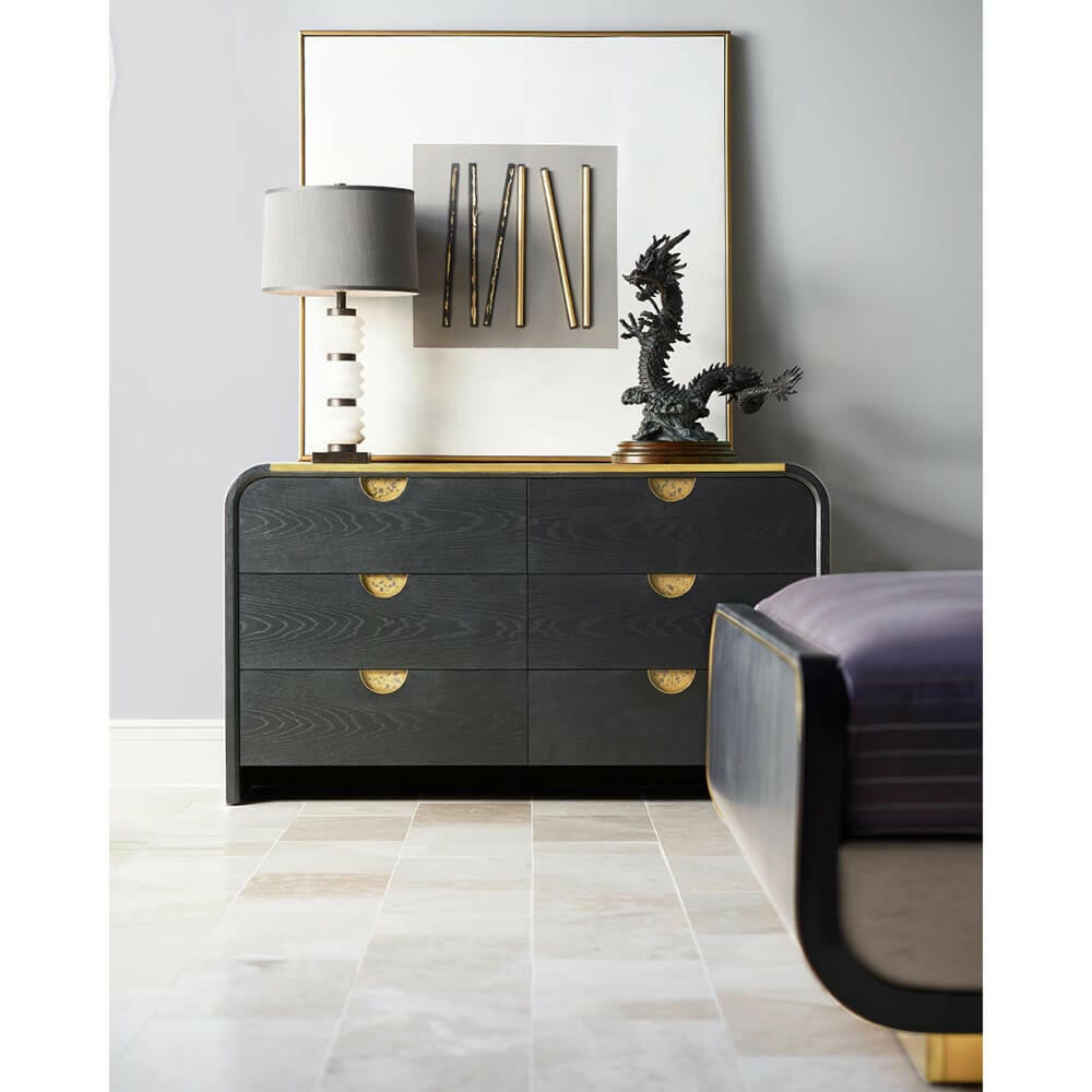 Jonathan Charles Ebonised Oak Curved Dresser with 6 Drawers.