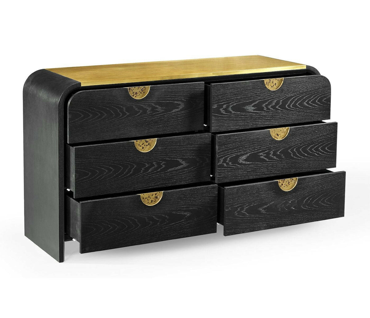 Jonathan Charles Ebonised Oak Curved Dresser with 6 Drawers.