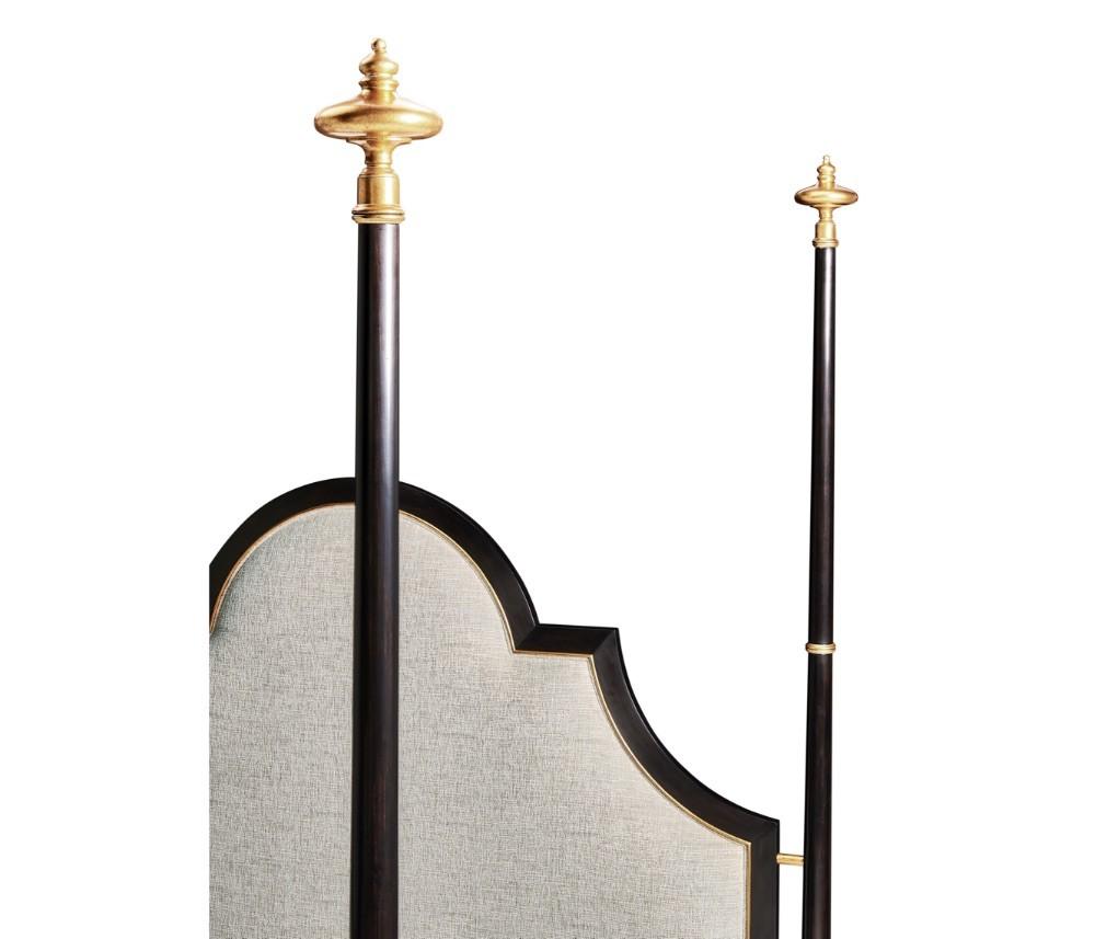Jonathan Charles Four Poster Ebonised & Gilded Uk Super King Bed Upholstered in Shambala F400.