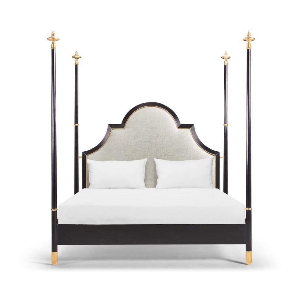 Jonathan Charles Four Poster Ebonised & Gilded Uk Super King Bed Upholstered in Shambala F400.