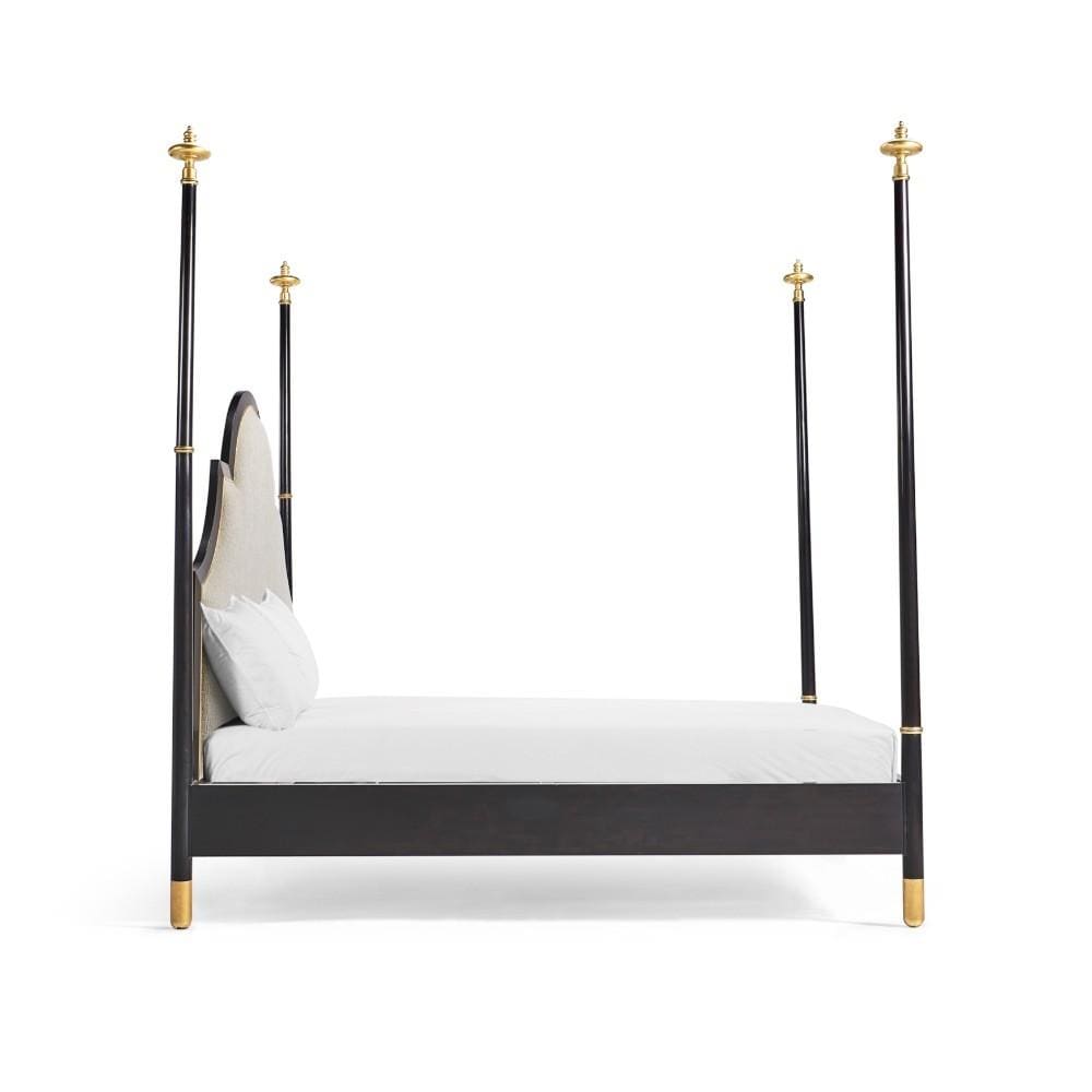 Jonathan Charles Four Poster Ebonised & Gilded Uk Super King Bed Upholstered in Shambala F400.