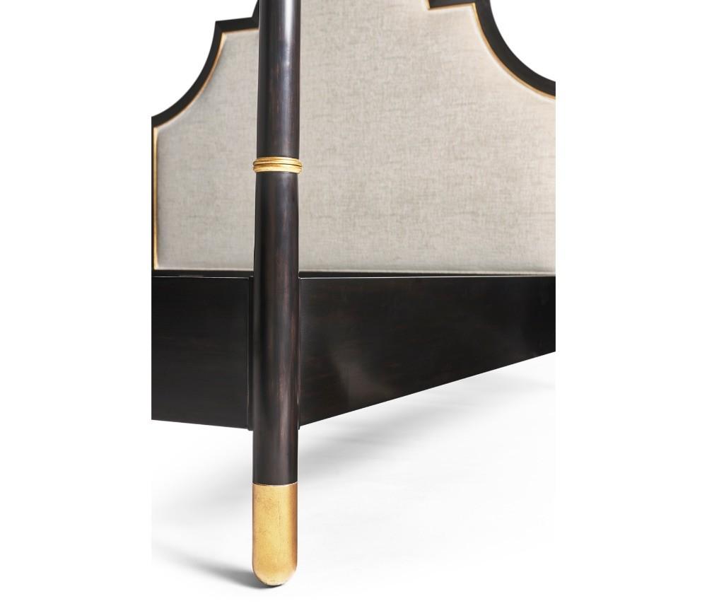 Jonathan Charles Four Poster Ebonised & Gilded Uk Super King Bed Upholstered in Shambala F400.