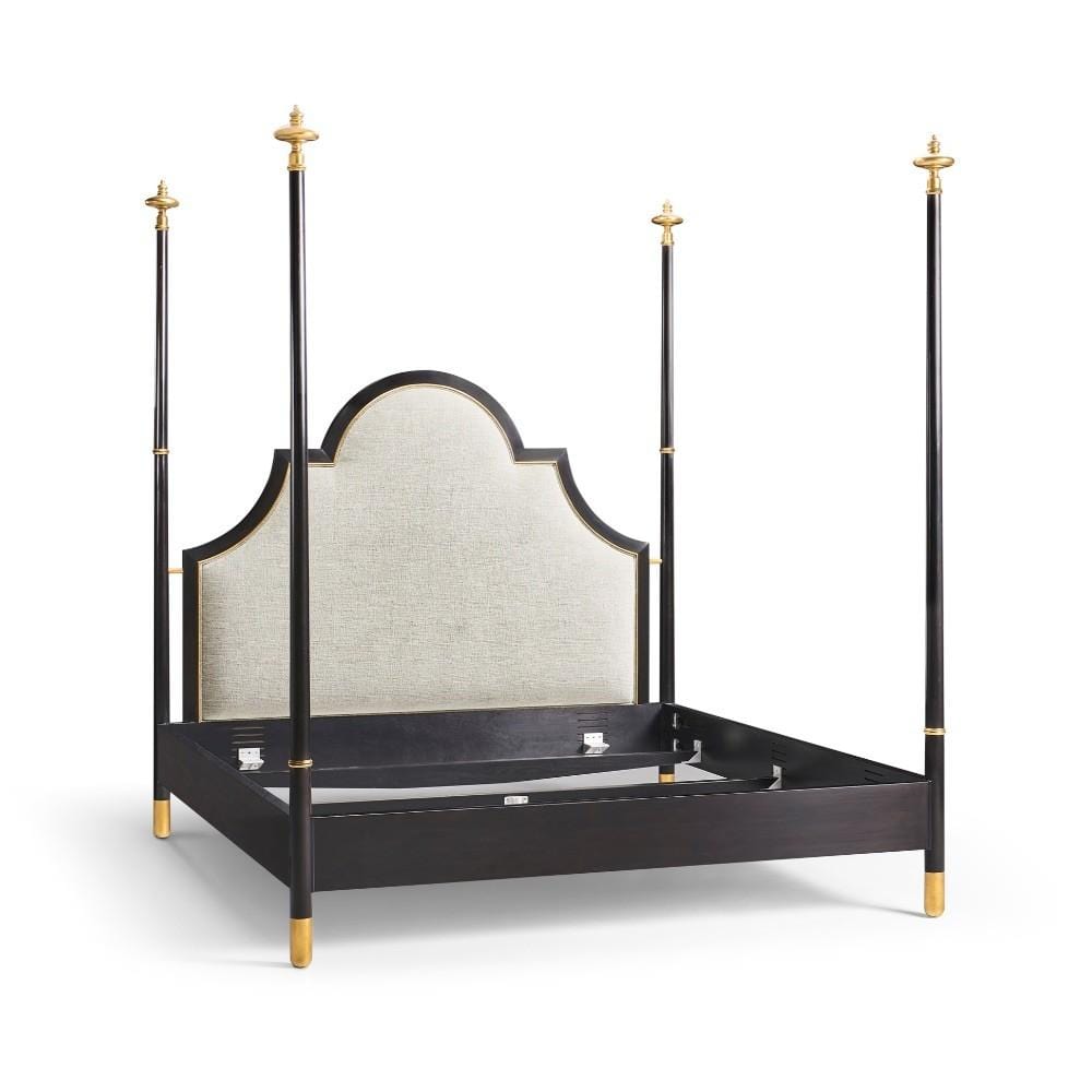 Jonathan Charles Four Poster Ebonised & Gilded Uk Super King Bed Upholstered in Shambala F400.
