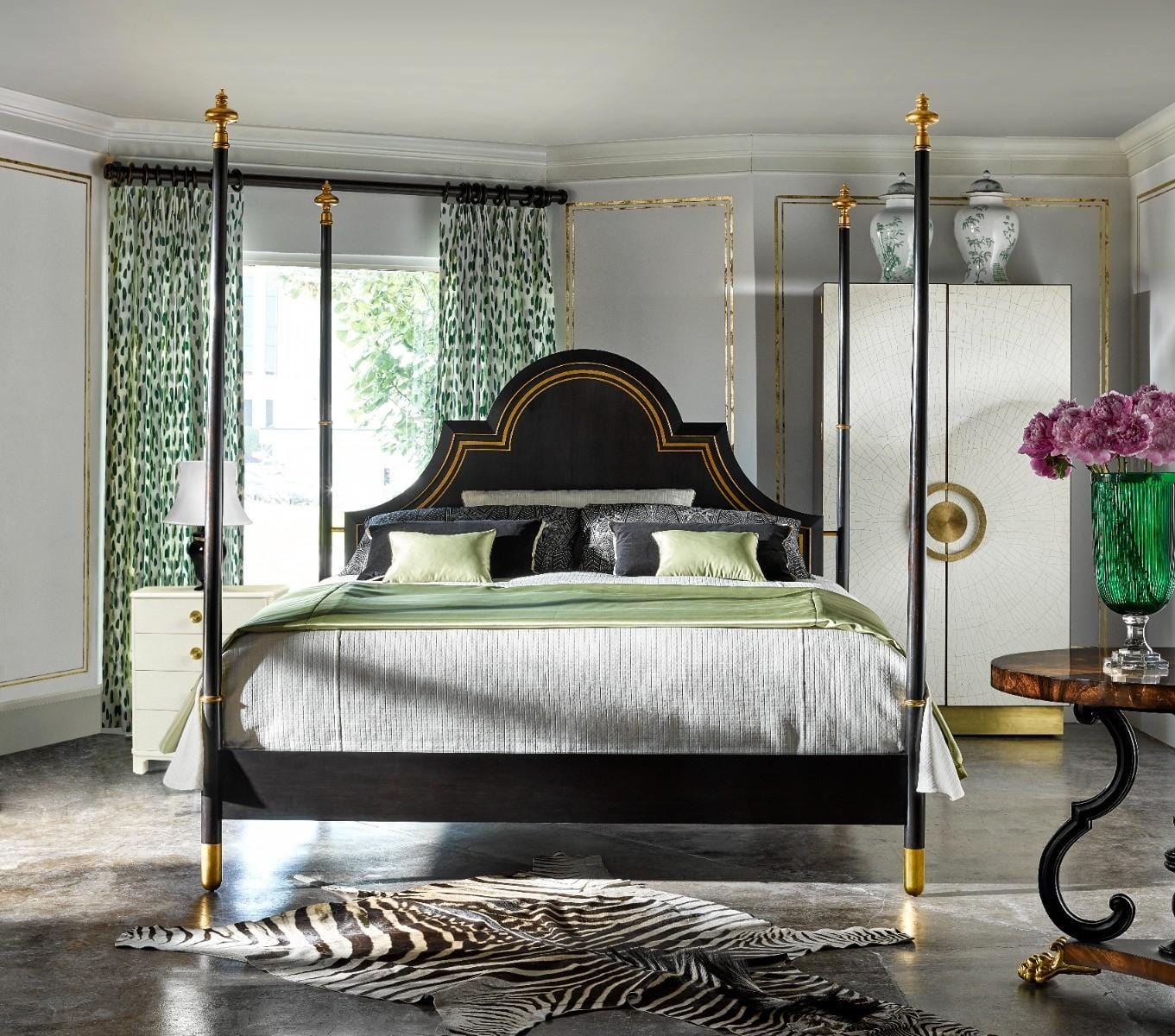 Jonathan Charles Sleeping Jonathan Charles Four Poster Ebonised & Silver-leaf Uk King Bed House of Isabella UK