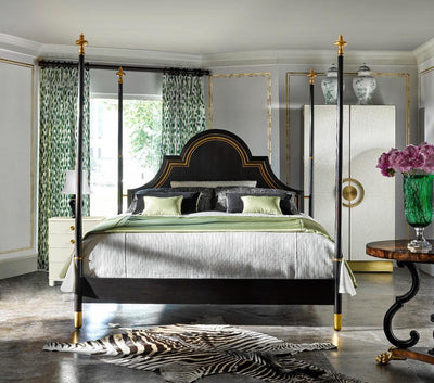 Jonathan Charles Sleeping Jonathan Charles Four Poster Ebonised & Silver-leaf Uk King Bed House of Isabella UK