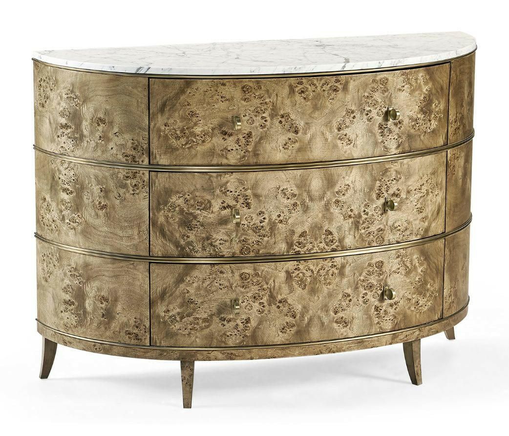 Jonathan Charles Golden Amber Demilune Chest of Drawers - Calacatta.